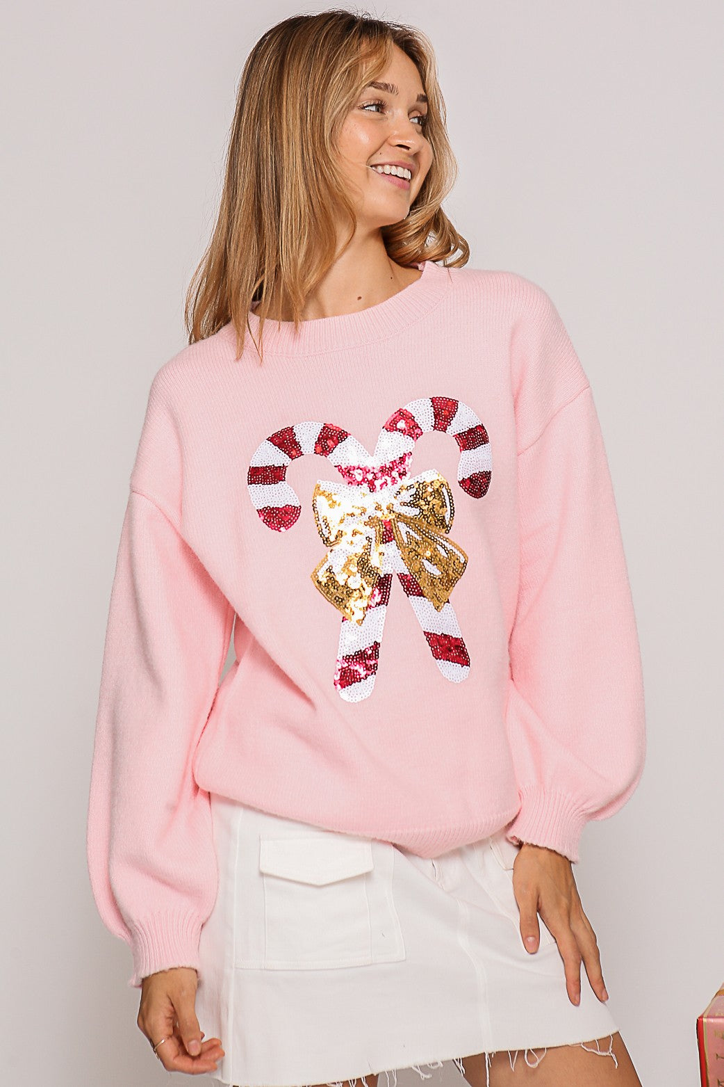 Festive Candy Cane Sequin Sweater Pizzazz Beloit