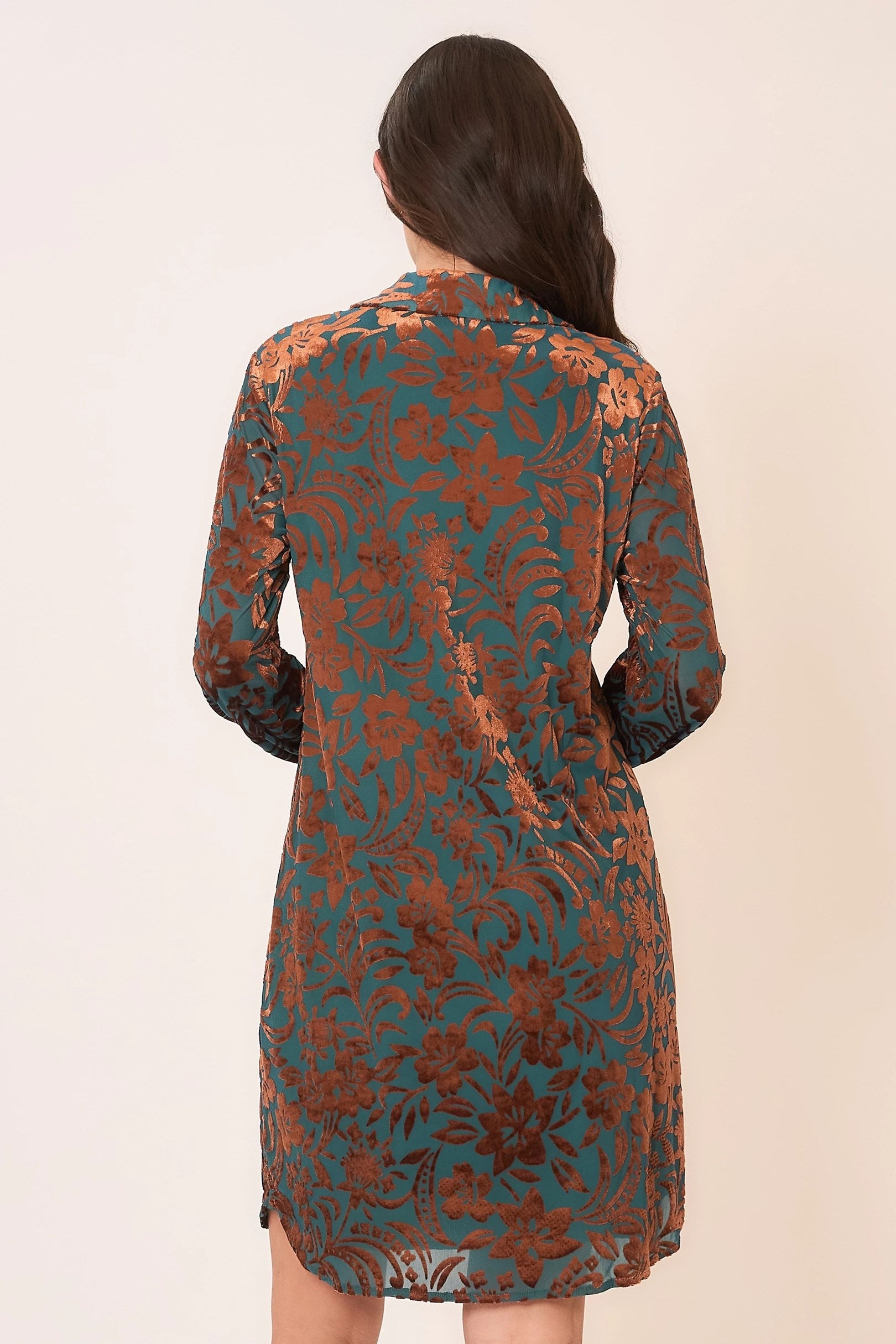 Floral Burnout Velvet Long Sleeve Mini Dress Pizzazz Beloit