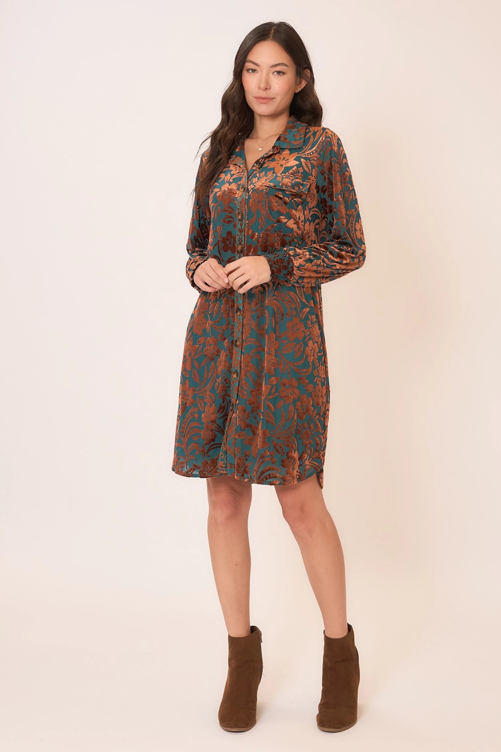 Floral Burnout Velvet Long Sleeve Mini Dress Pizzazz Beloit