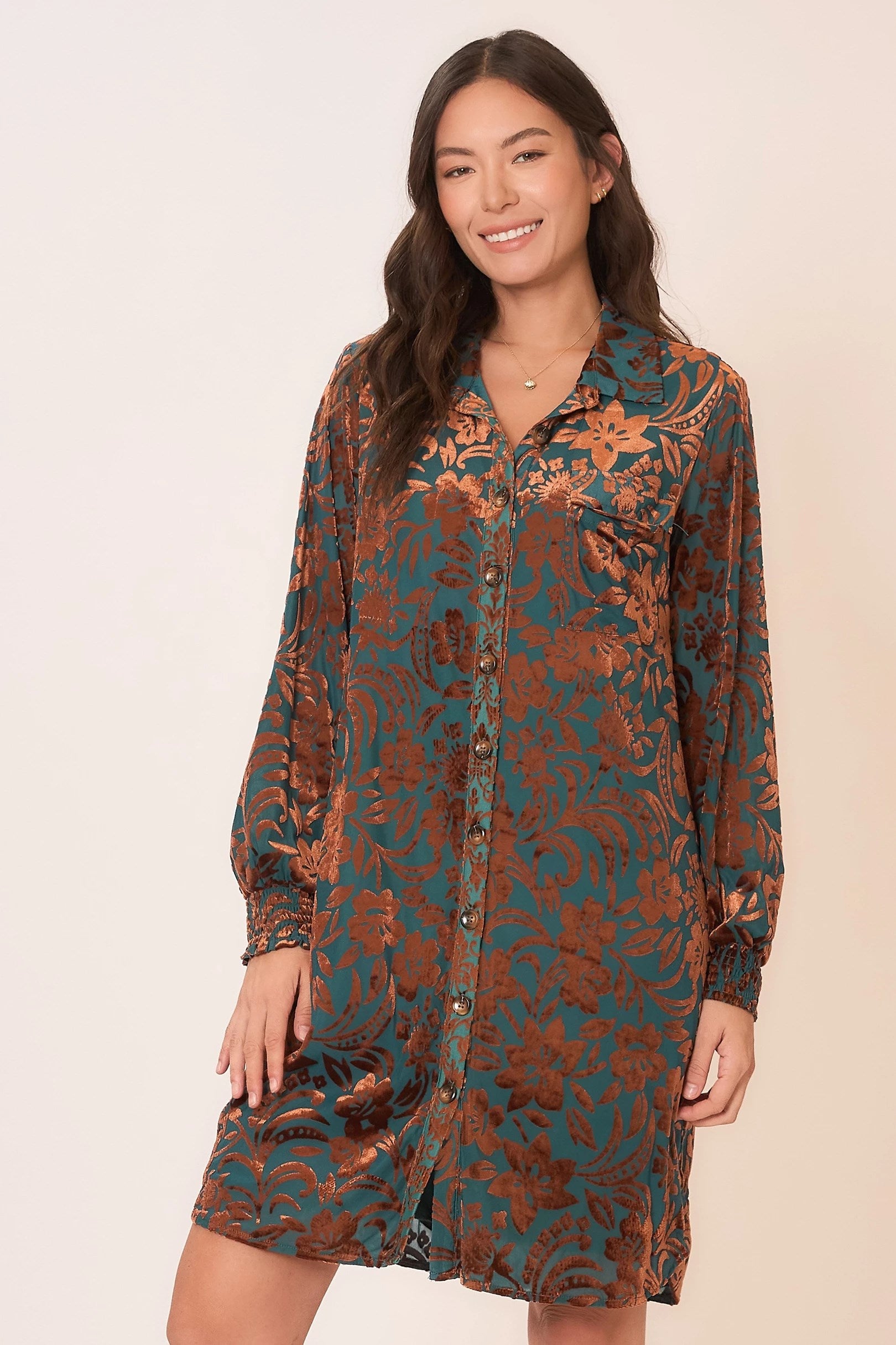 Floral Burnout Velvet Long Sleeve Mini Dress Pizzazz Beloit