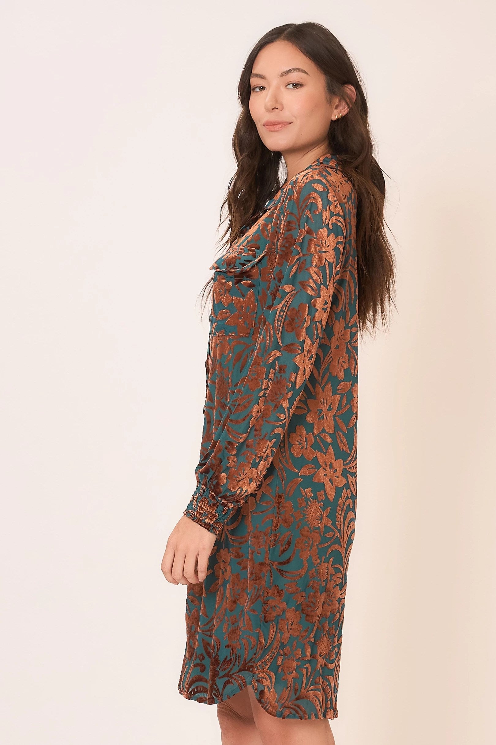 Floral Burnout Velvet Long Sleeve Mini Dress Pizzazz Beloit