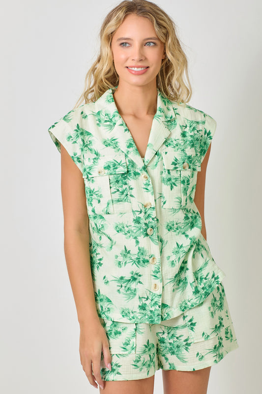 Floral Print Button Down Camp Shirt Pizzazz Beloit 
