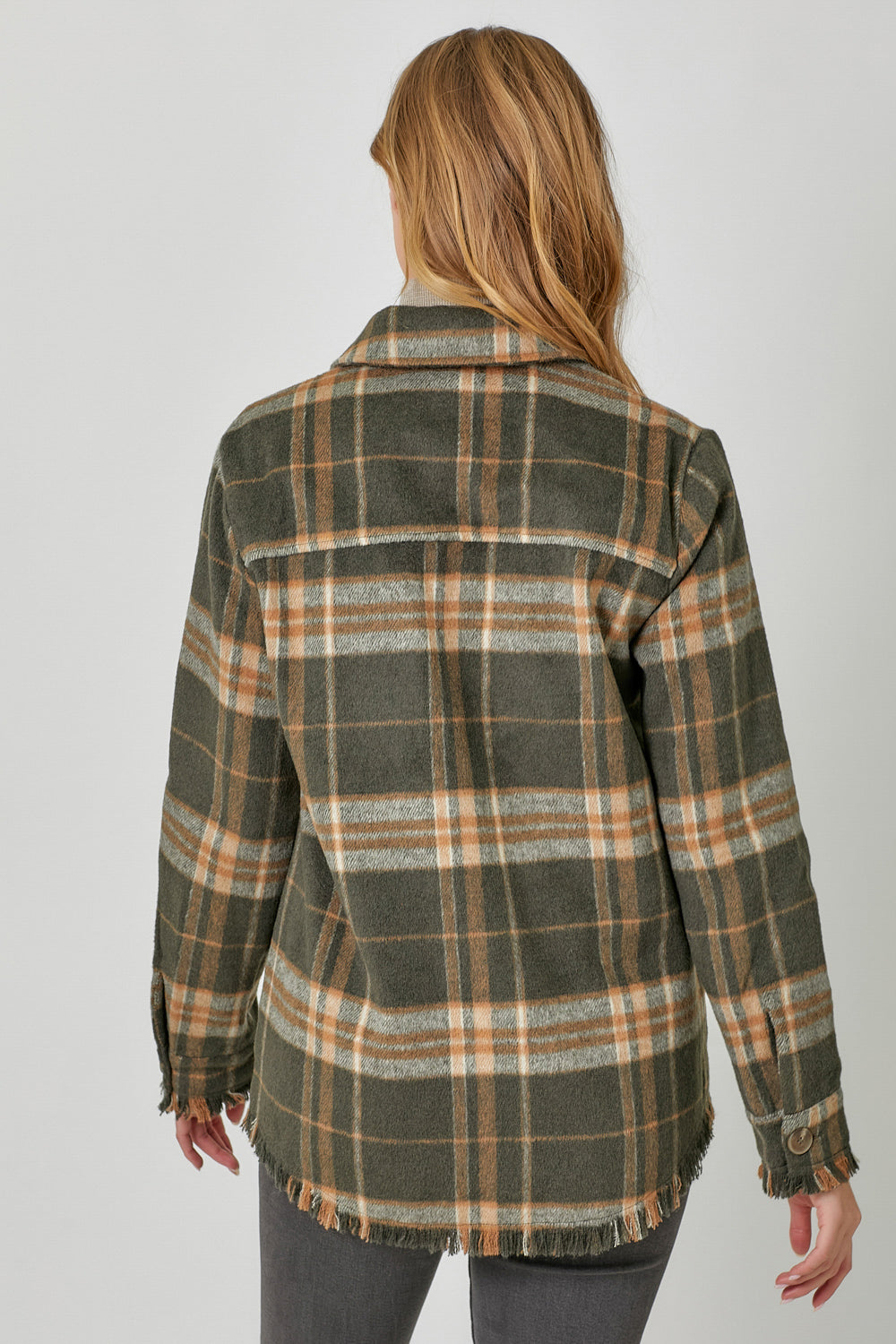 Fringe Detailed Plaid Button Down Flannel Shirt Pizzazz Beloit
