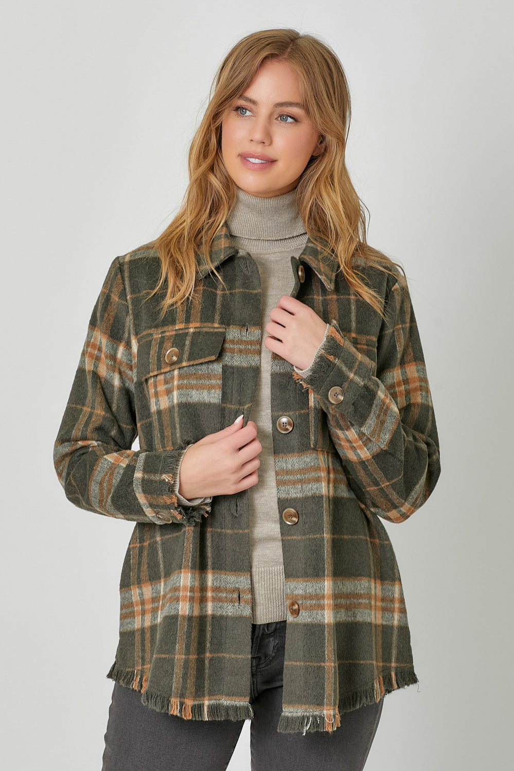Fringe Detailed Plaid Button Down Flannel Shirt Pizzazz Beloit
