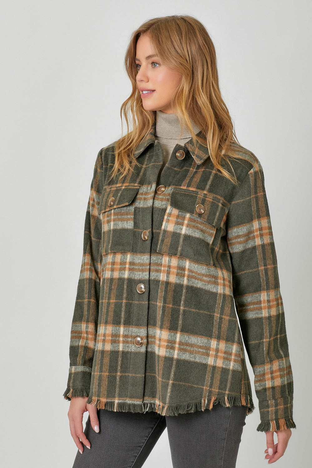 Fringe Detailed Plaid Button Down Flannel Shirt Pizzazz Beloit