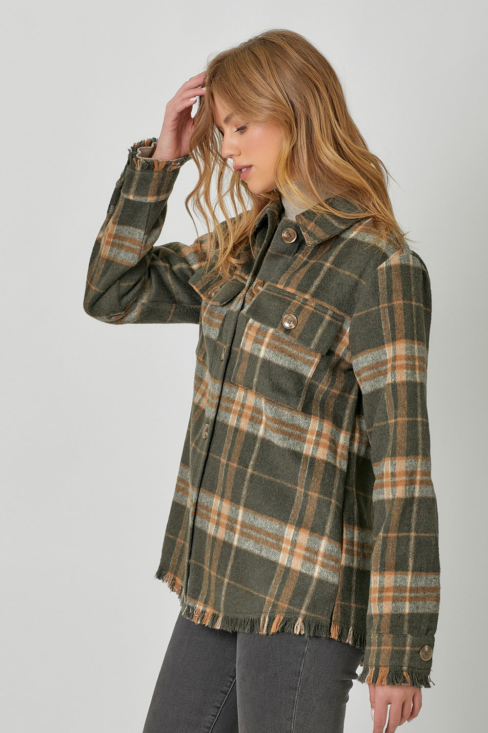 Fringe Detailed Plaid Button Down Flannel Shirt Pizzazz Beloit
