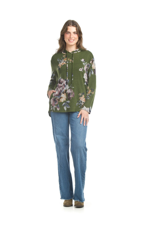 Green Floral Hoodie Top Pizzazz Beloit