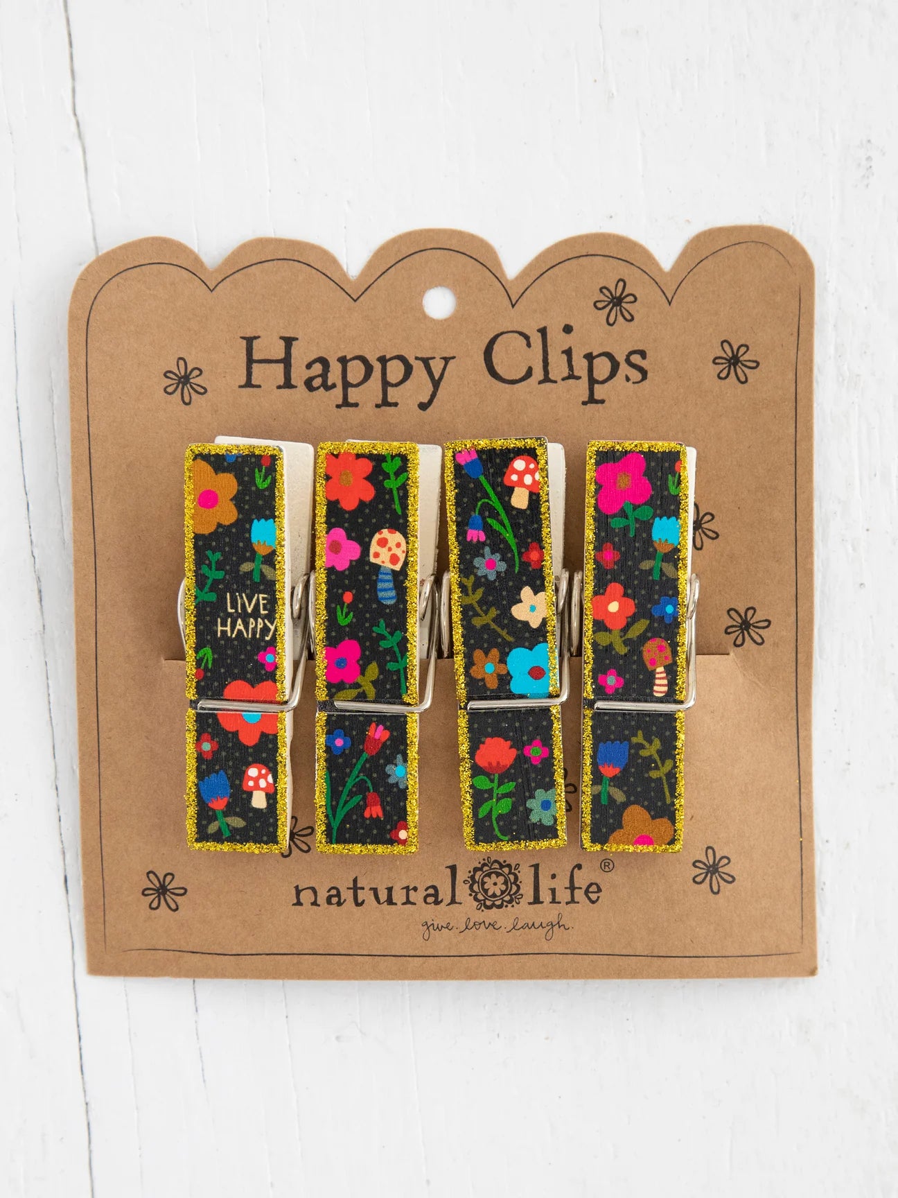 Live Happy Floral Bag Clips