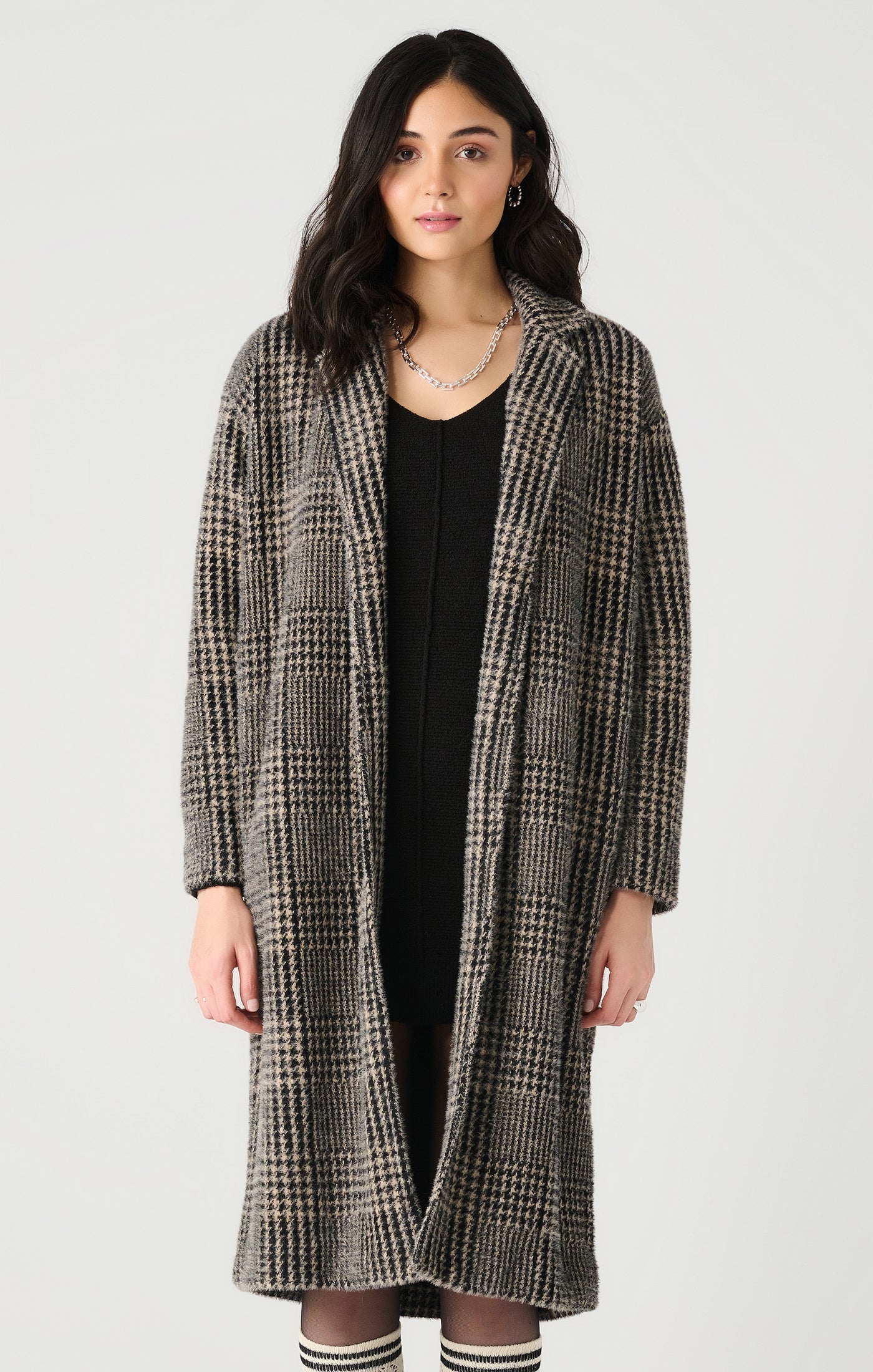 Houndstooth Plaid Knit Coat Pizzazz Beloit