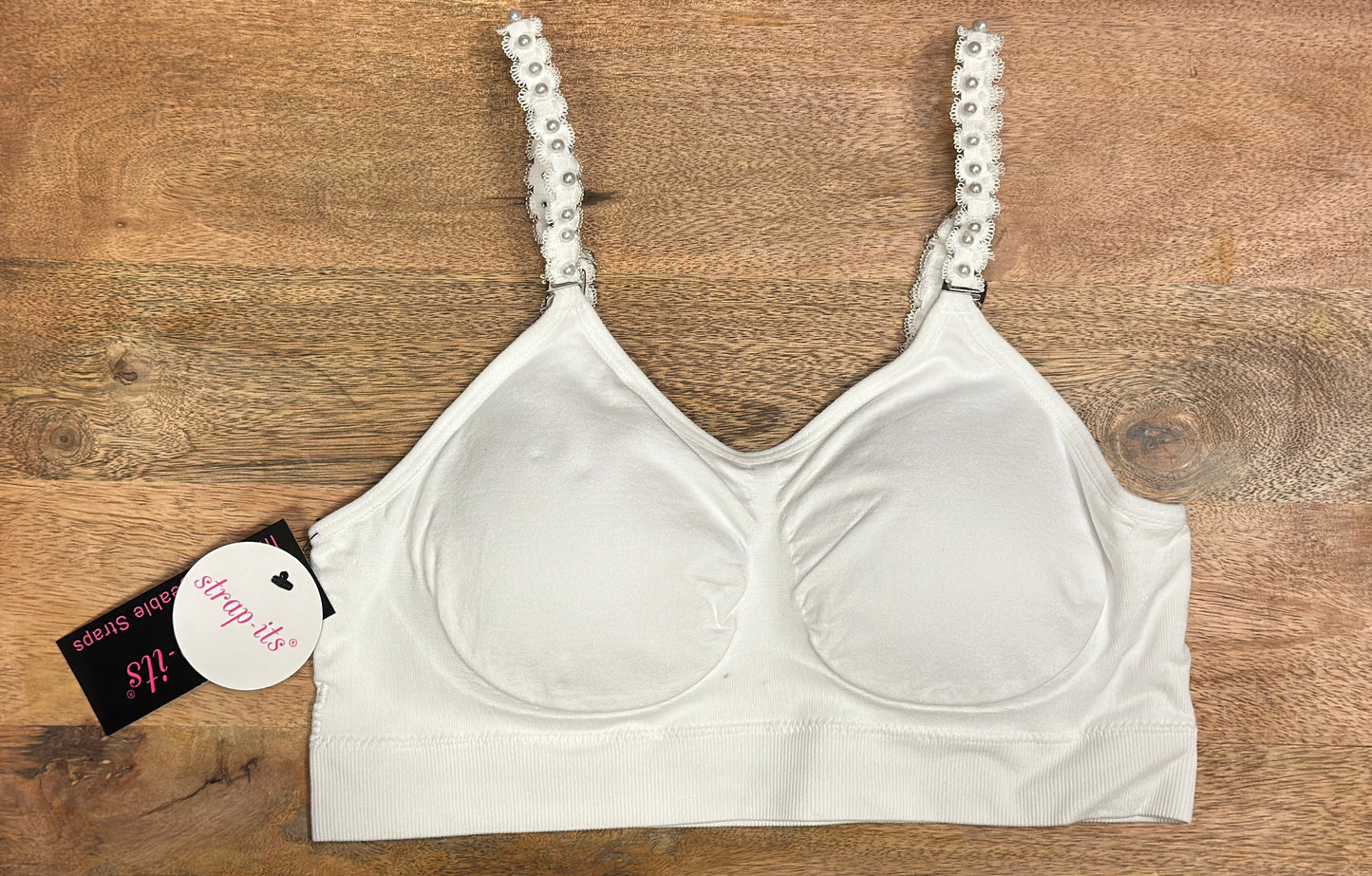 White Bra / Interchangeable Pearl On White Strap