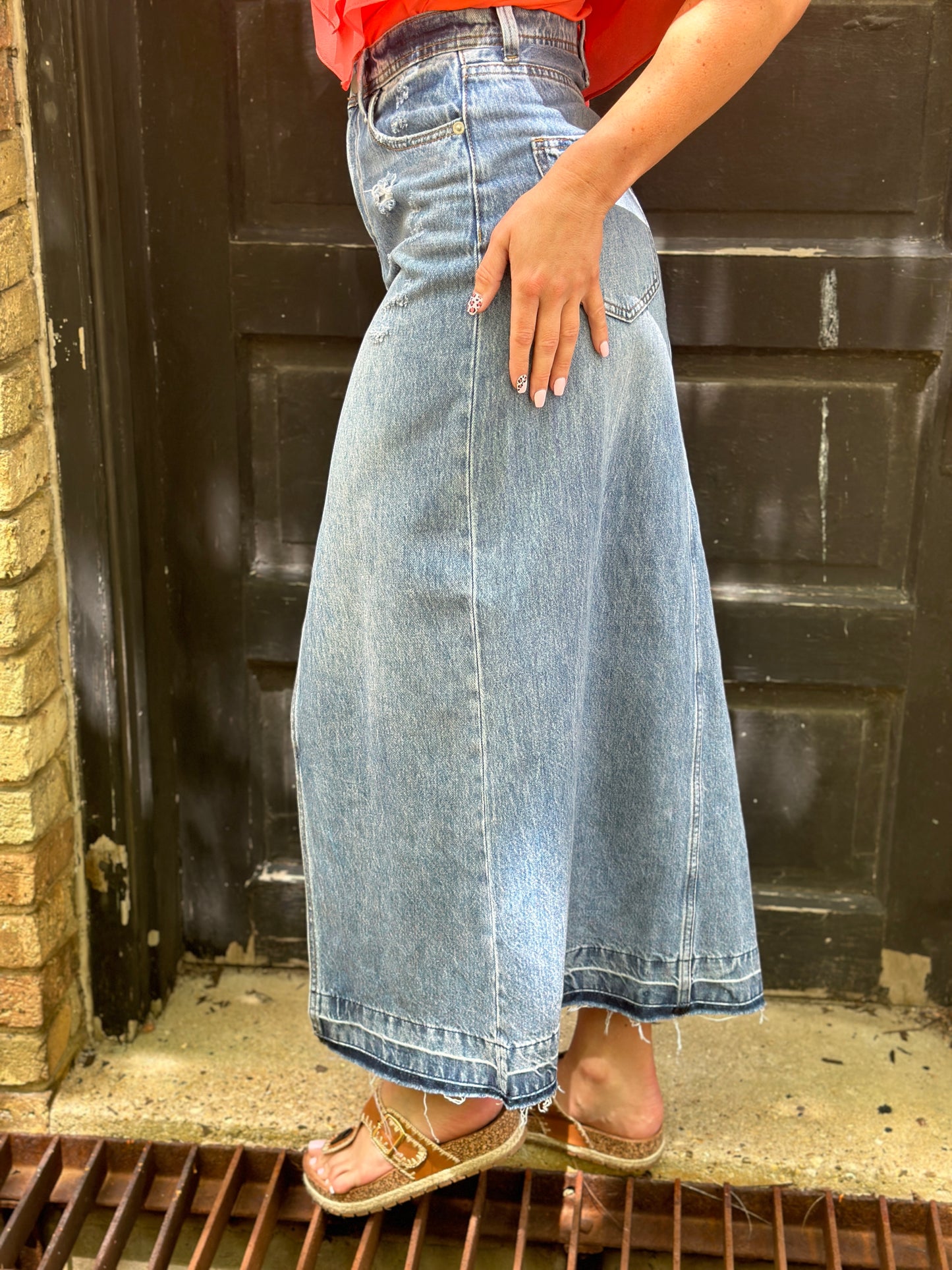 Denim Front Split Maxi Skirt