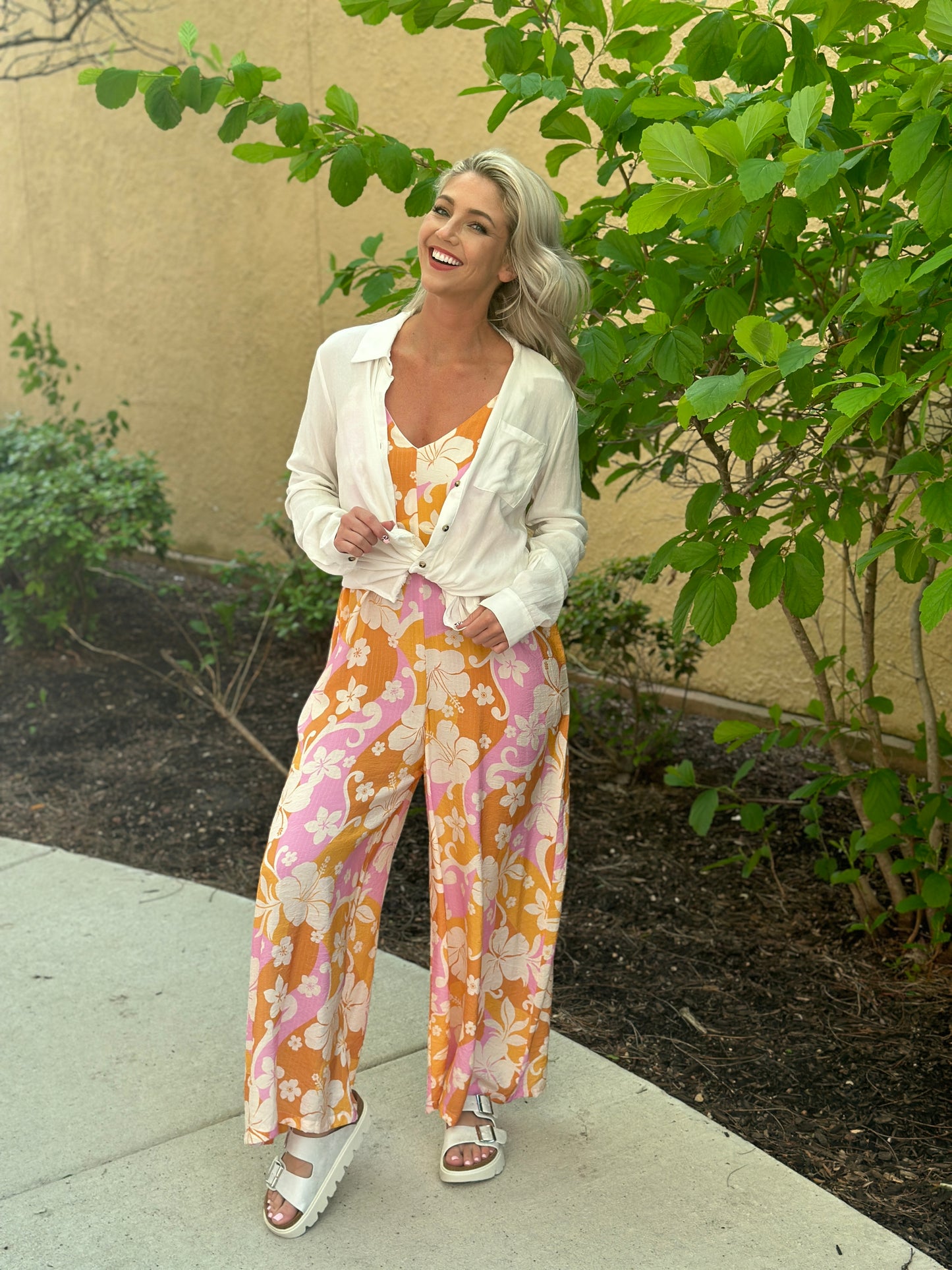 Tropical Print Wide Leg Jumpsuit