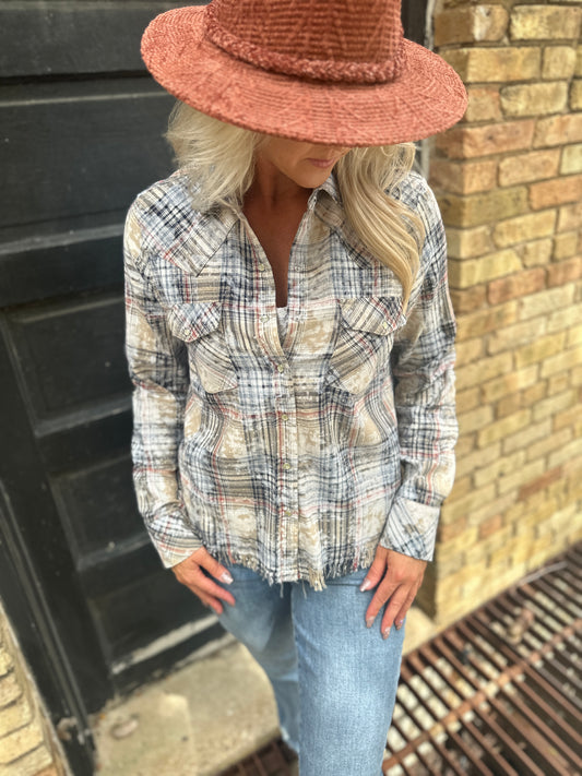 Star Blue Bleached Flannel Top