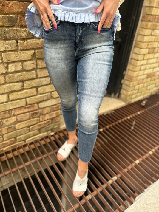 Judy Blue High Waist Raw Hem Relaxed Fit Jeans