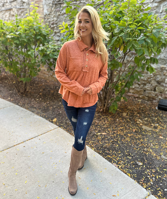 Cozy & Classic Brushed Hacci Button Top
