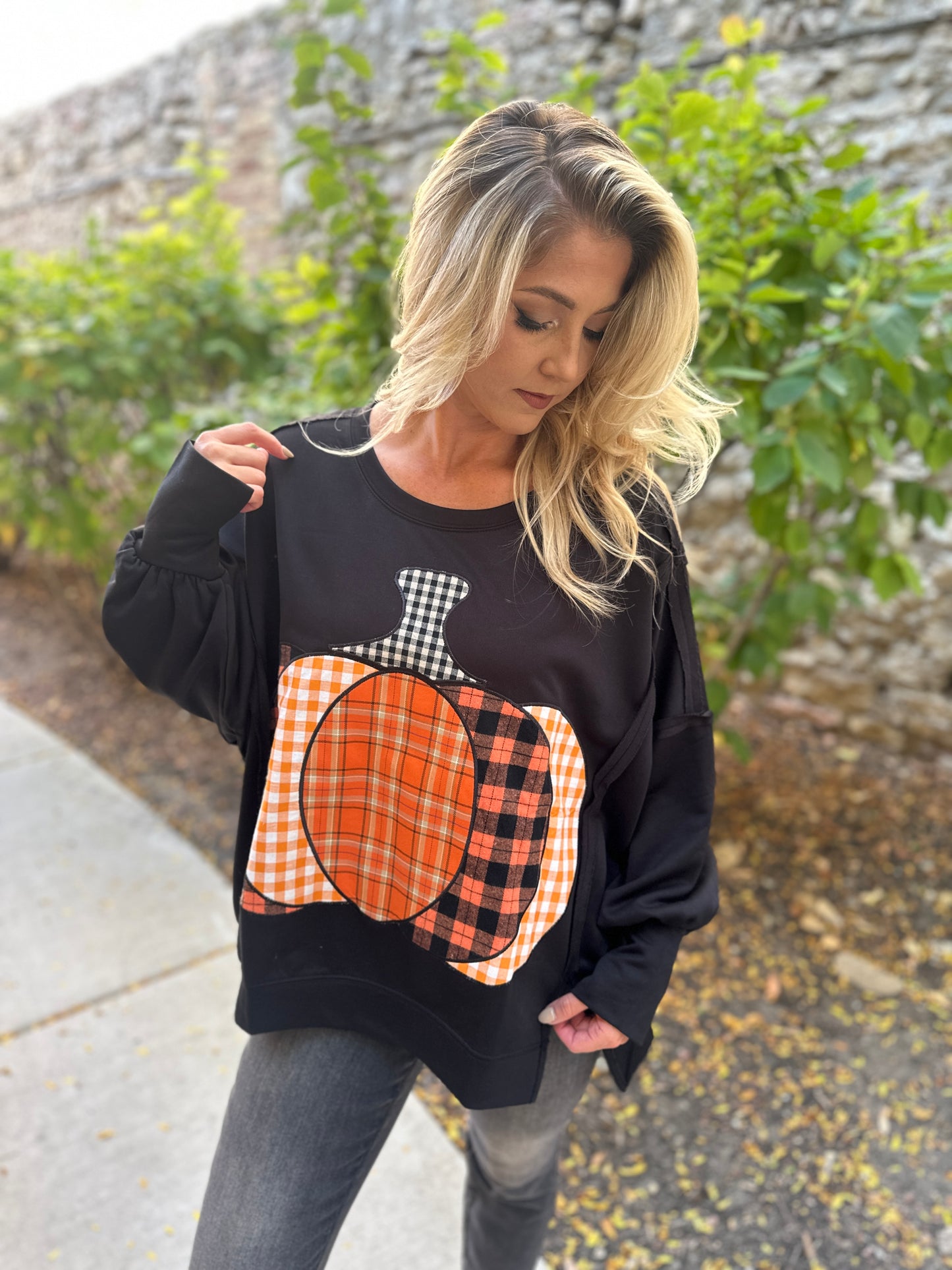 Pumpkin Patch Plaid Terry Sweatshirt