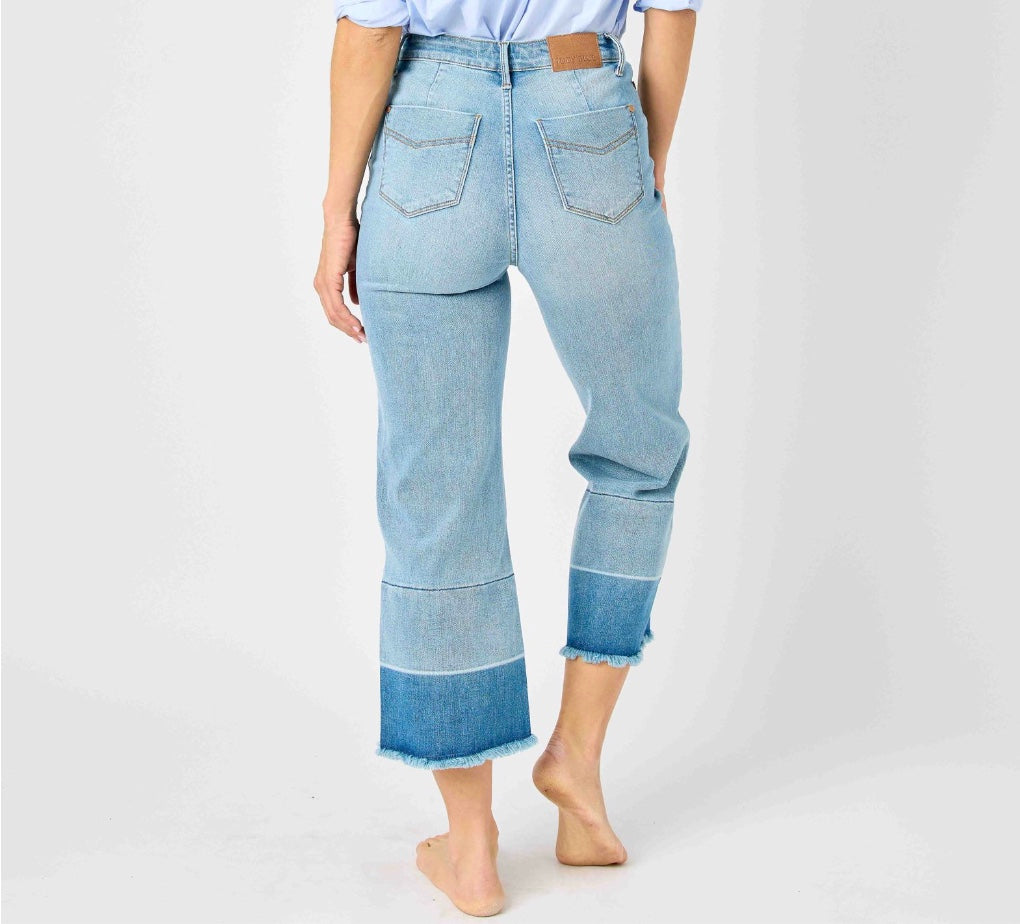 Judy Blue High Waist Release Hem Wide Leg Crop Jeans