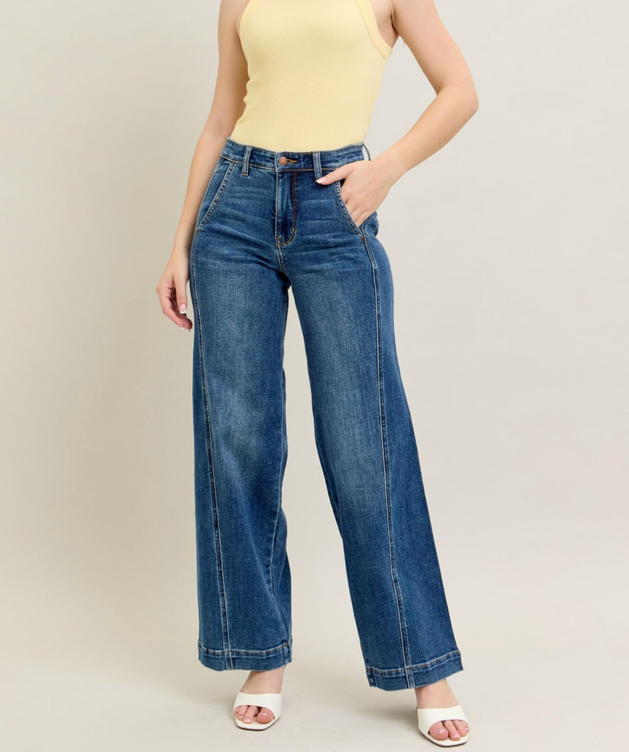 Judy Blue Double Take Mid-Rise Wide Leg Trouser Jeans