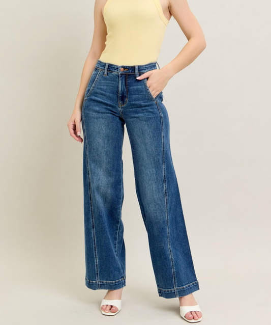 Judy Blue Double Take Mid-Rise Wide Leg Trouser Jeans