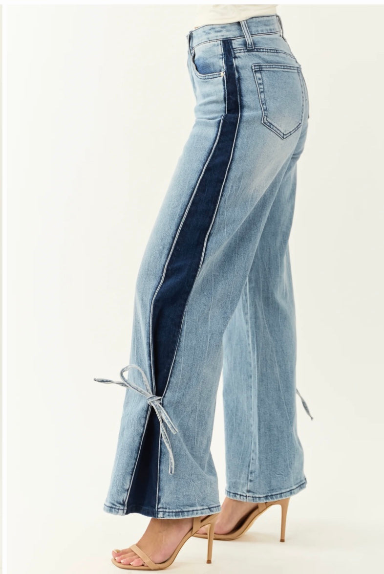 Chic Contrast Wide Leg with Ribbon Tie