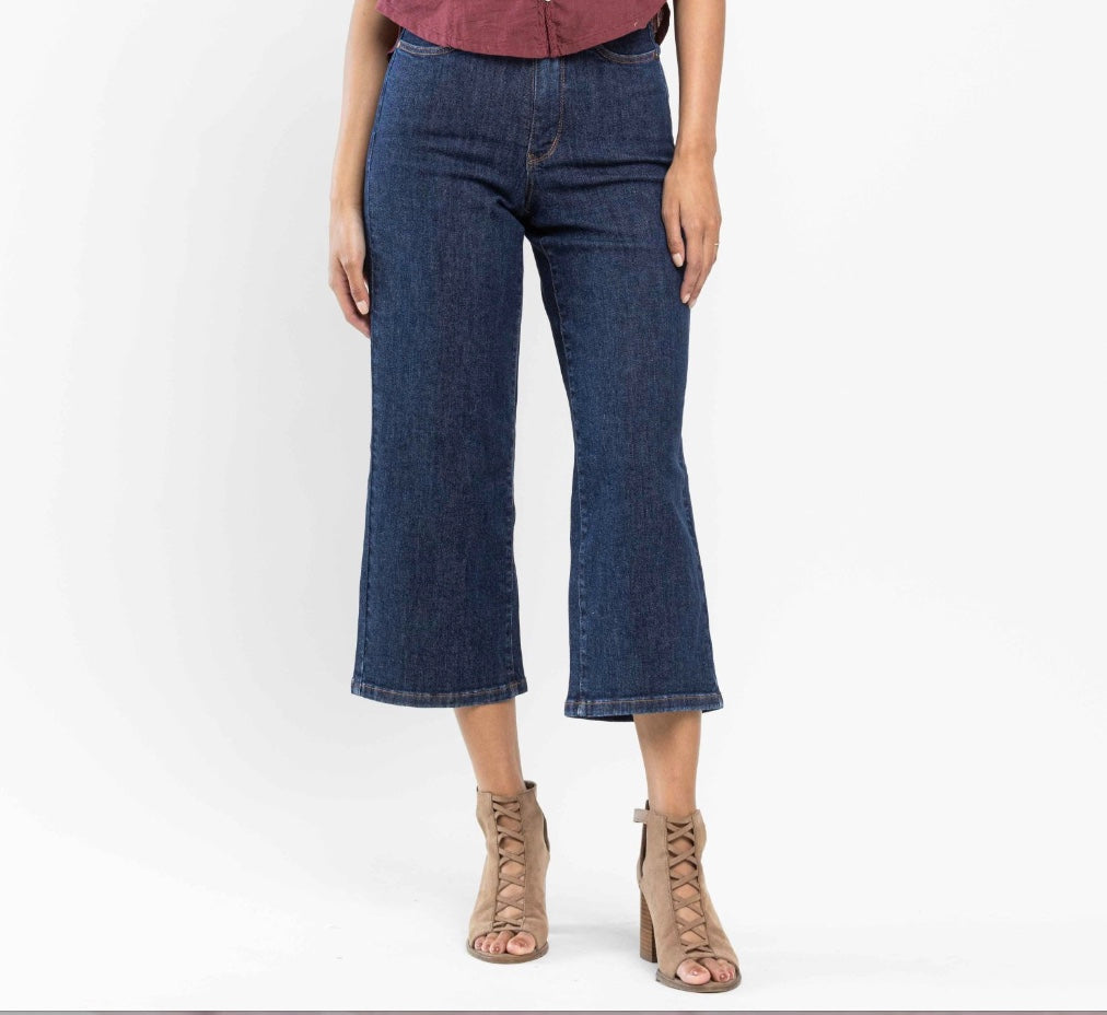 Judy Blue High Waist Tummy Control Cropped Wide Leg Jeans