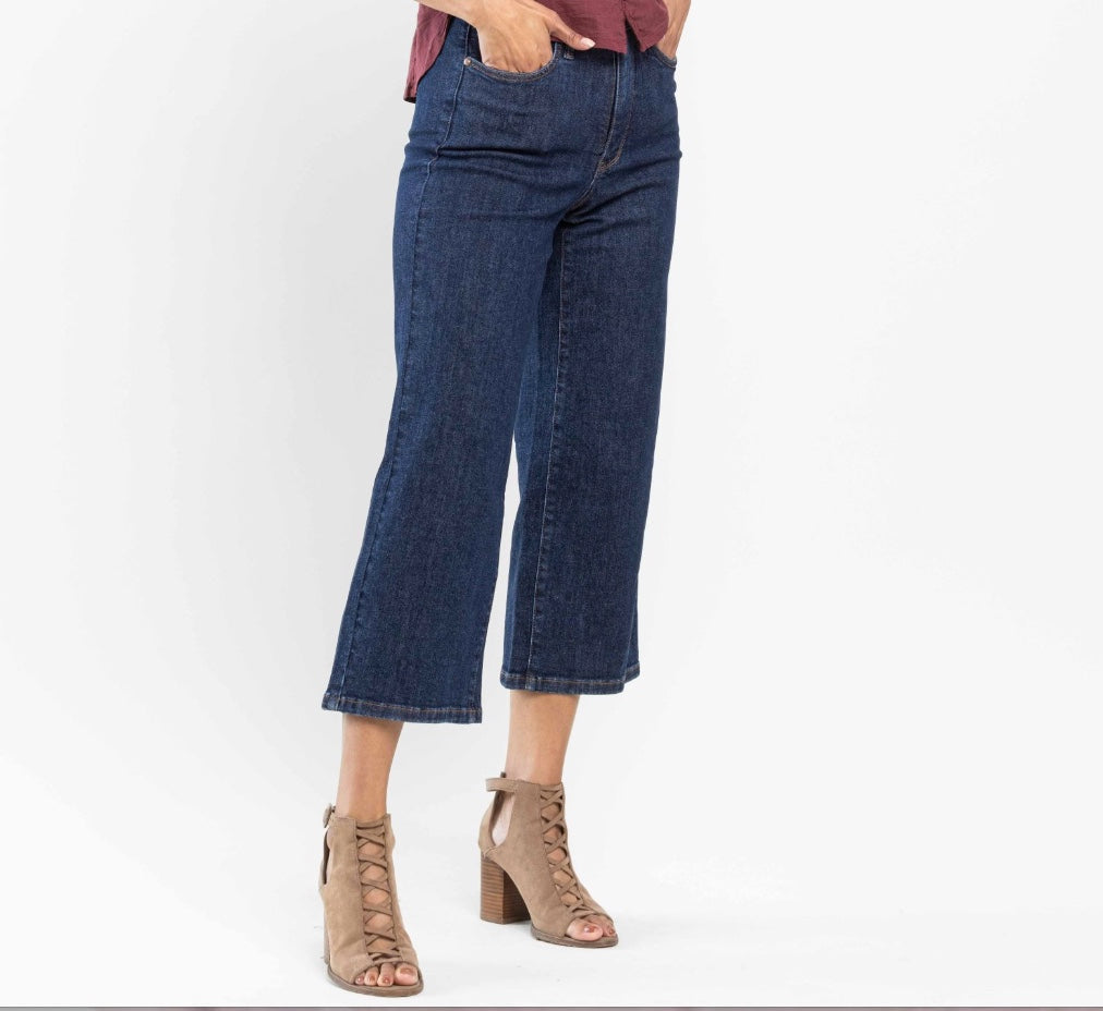 Judy Blue High Waist Tummy Control Cropped Wide Leg Jeans