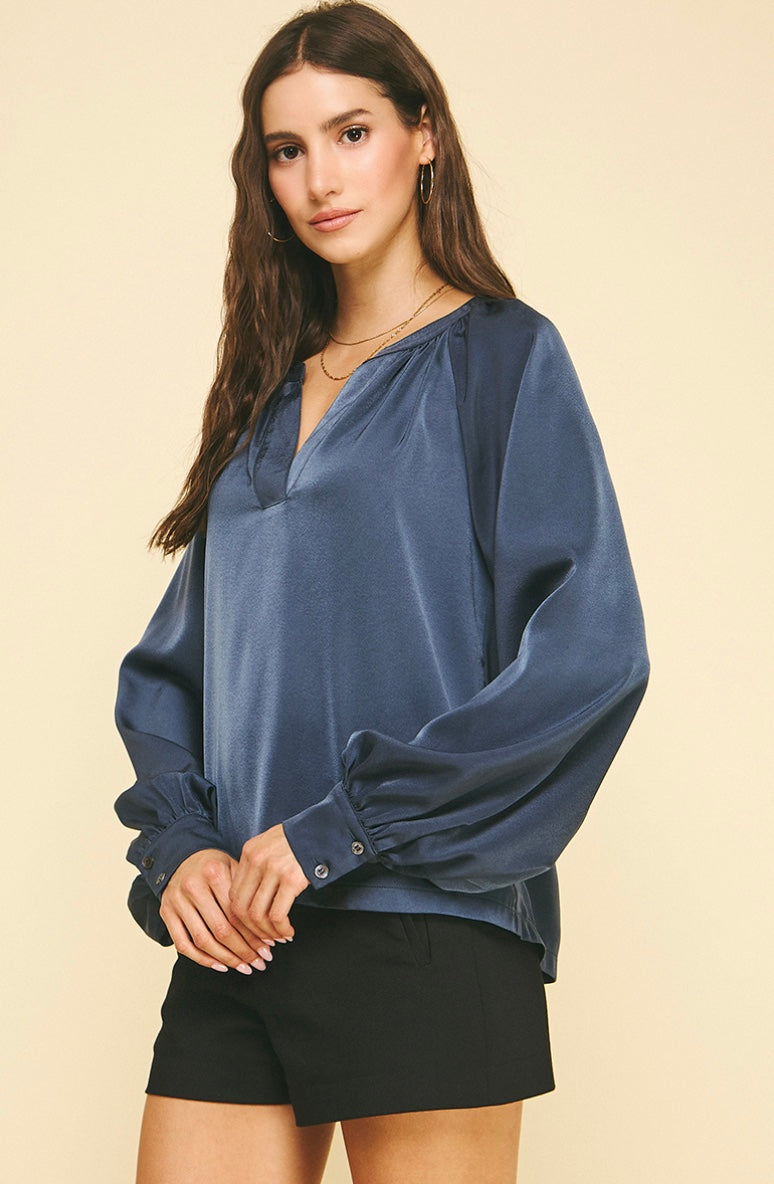 Midnight Muse Shirred V-Neck Blouse
