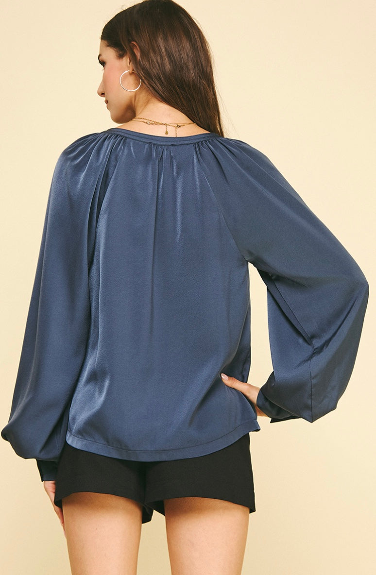 Midnight Muse Shirred V-Neck Blouse