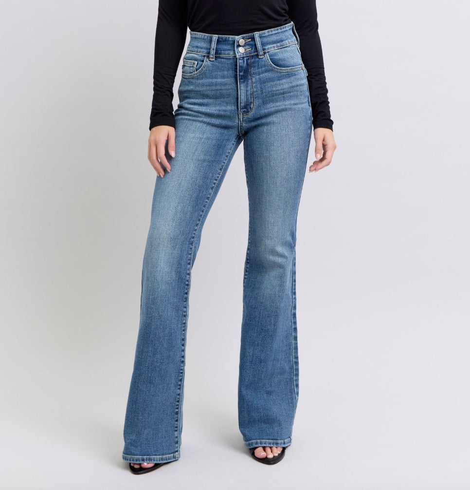 Judy Blue High Waist Double Button Flare Jeans