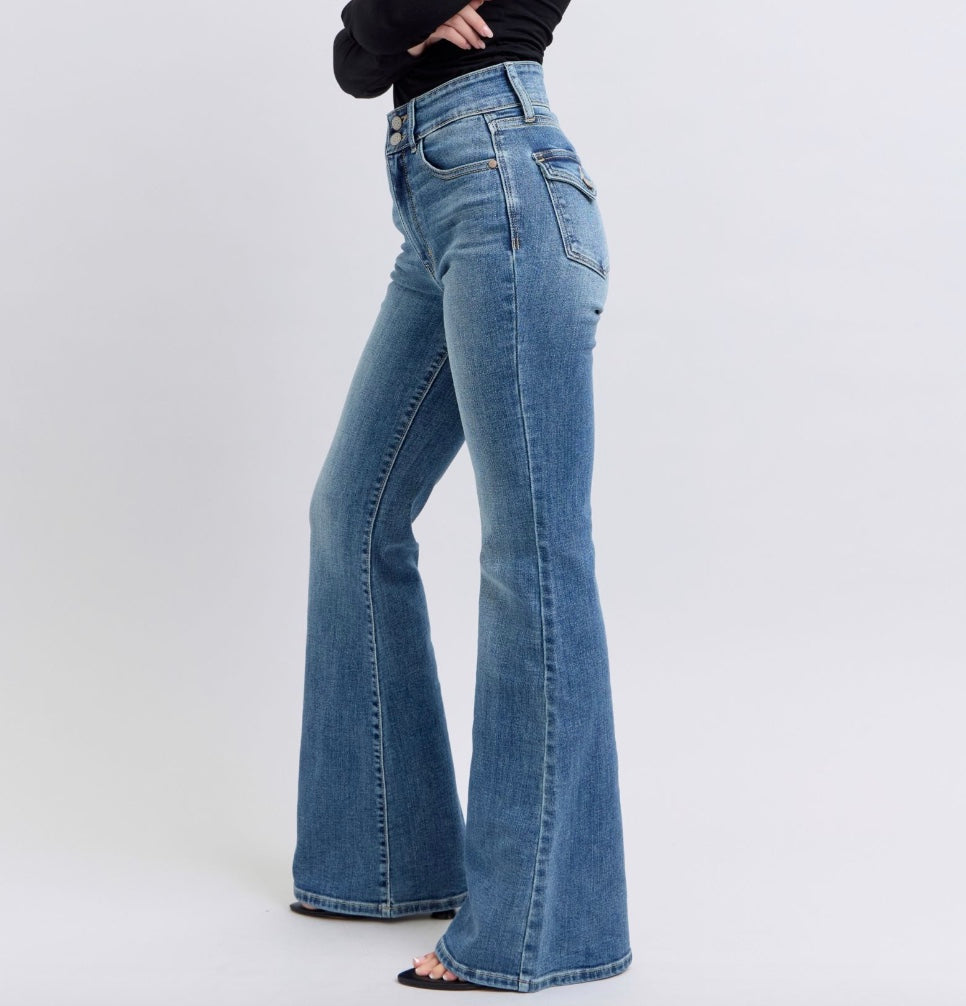 Judy Blue High Waist Double Button Flare Jeans