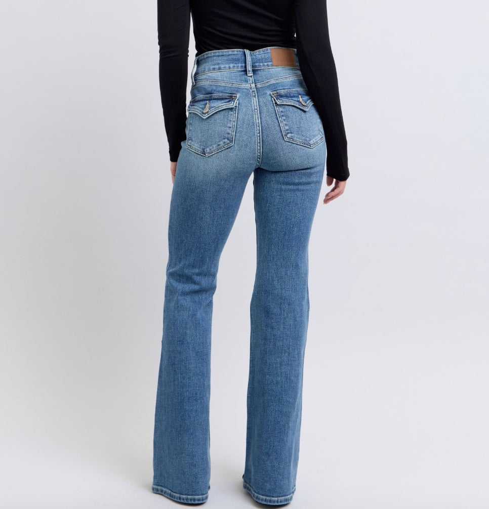 Judy Blue High Waist Double Button Flare Jeans