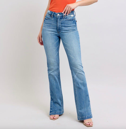 Judy Blue High Waist Tummy Control Vintage Wash Side Slit Slim Bootcut Jeans