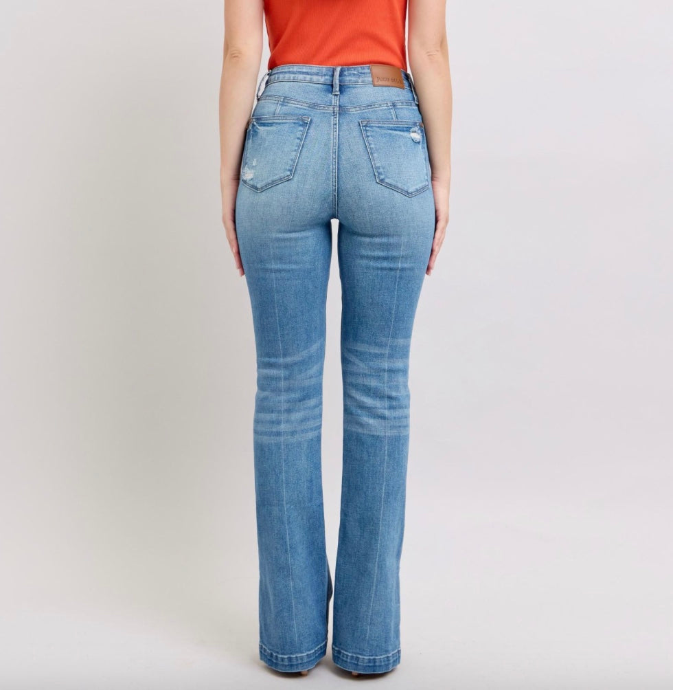 Judy Blue High Waist Tummy Control Vintage Wash Side Slit Slim Bootcut Jeans