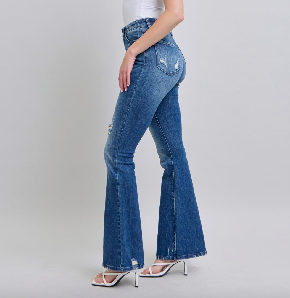 Judy Blue High Waist Contrast Wash Destroy Flare Jeans