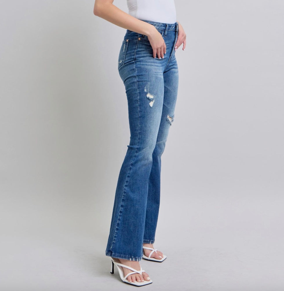 Judy Blue High Waist Contrast Wash Destroy Flare Jeans