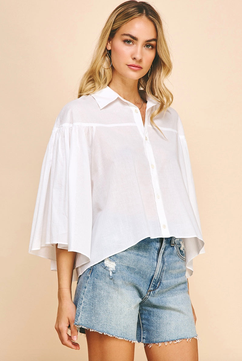 White Bell Sleeve Button Down Shirt