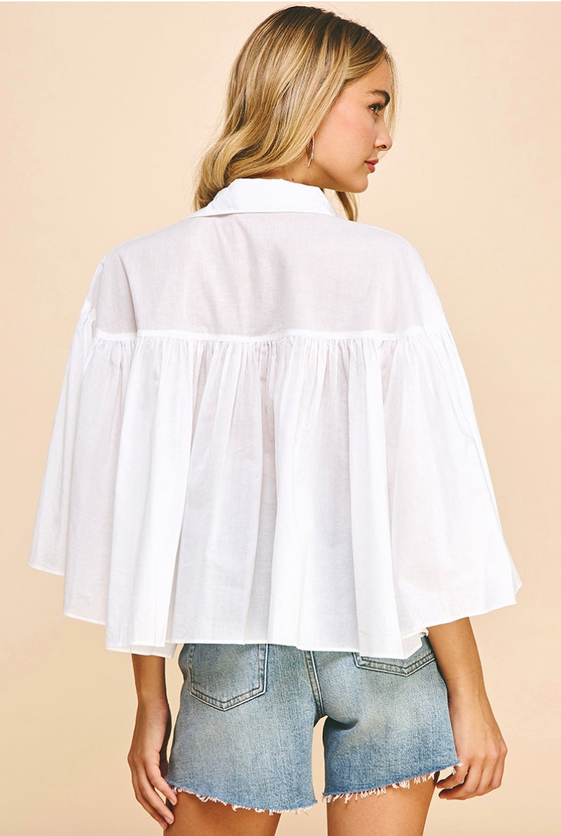 White Bell Sleeve Button Down Shirt