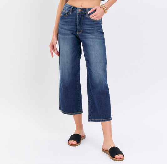 Judy Blue Mid Rise Tummy Control Crop Wide Leg Jeans