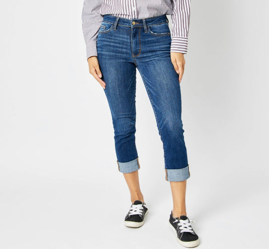 Judy Blue Mid Rise Vintage Cuffed Capri Jeans