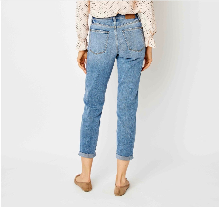 Judy Blue Mid Rise Cuffed Slim Jeans