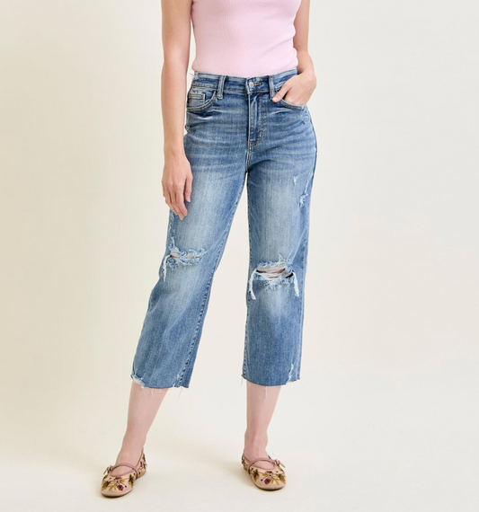 The Cool Girl Crop High Waist Destroyed Wide Leg Jeans
