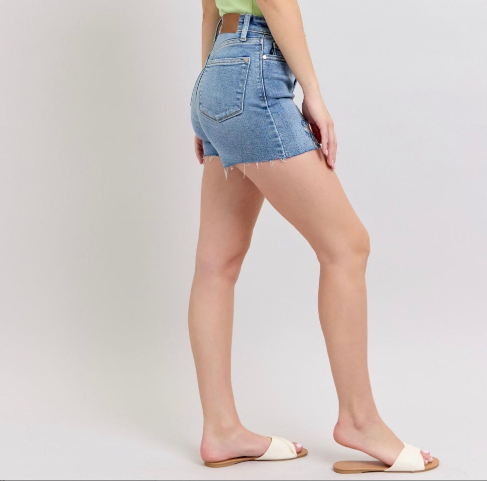 Judy Blue High Waist Stitch Over Destroy Detail Shorts
