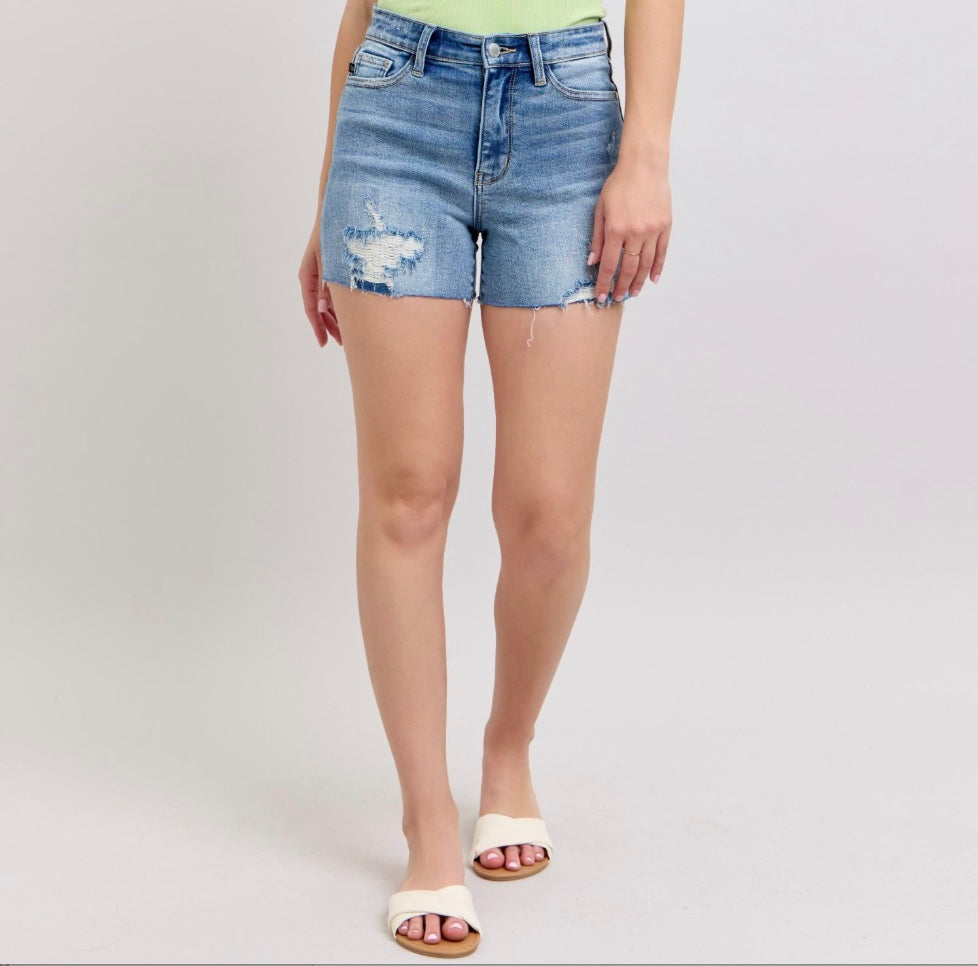 Judy Blue High Waist Stitch Over Destroy Detail Shorts