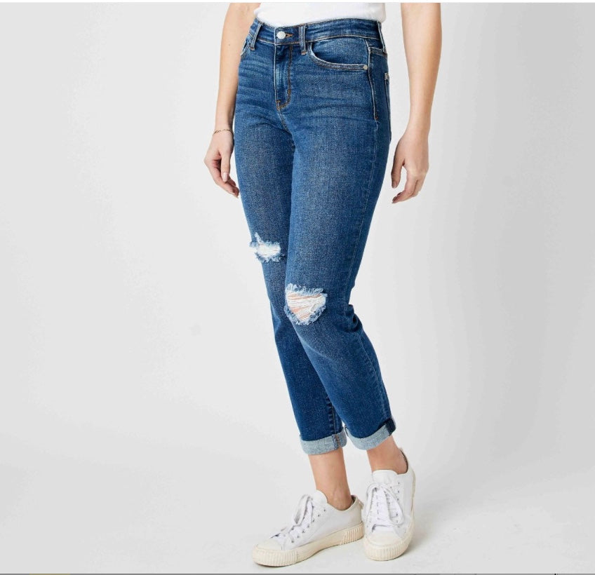 Judy Blue Mid Rise Destroy Slim Jeans