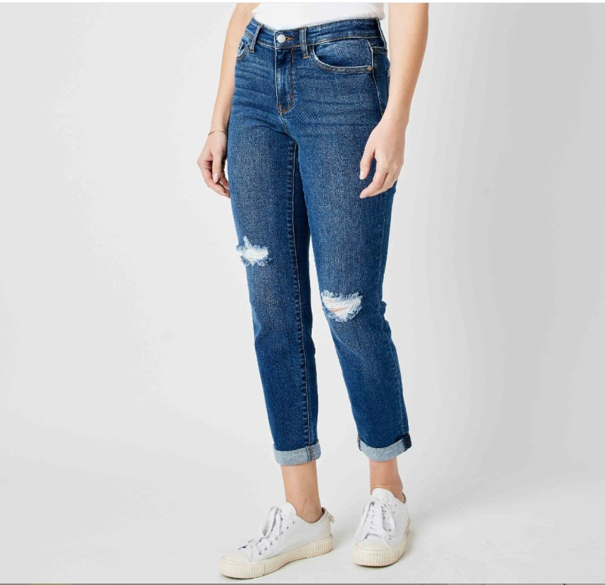 Judy Blue Mid Rise Destroy Slim Jeans