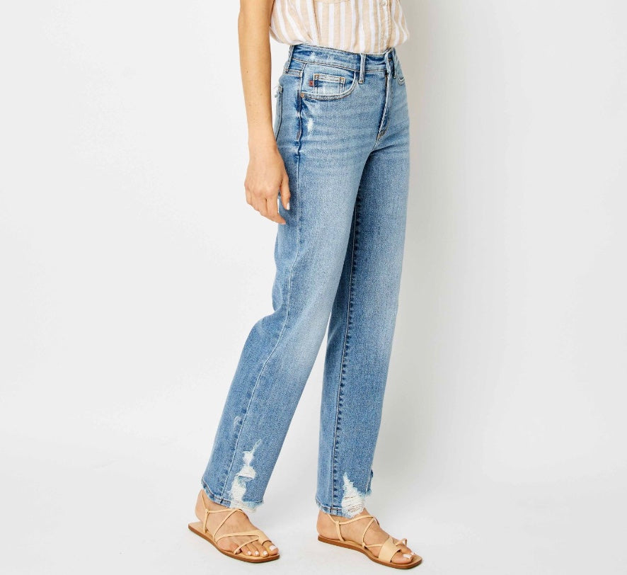 Judy Blue High Waist Straight Heavy Destroy Jeans