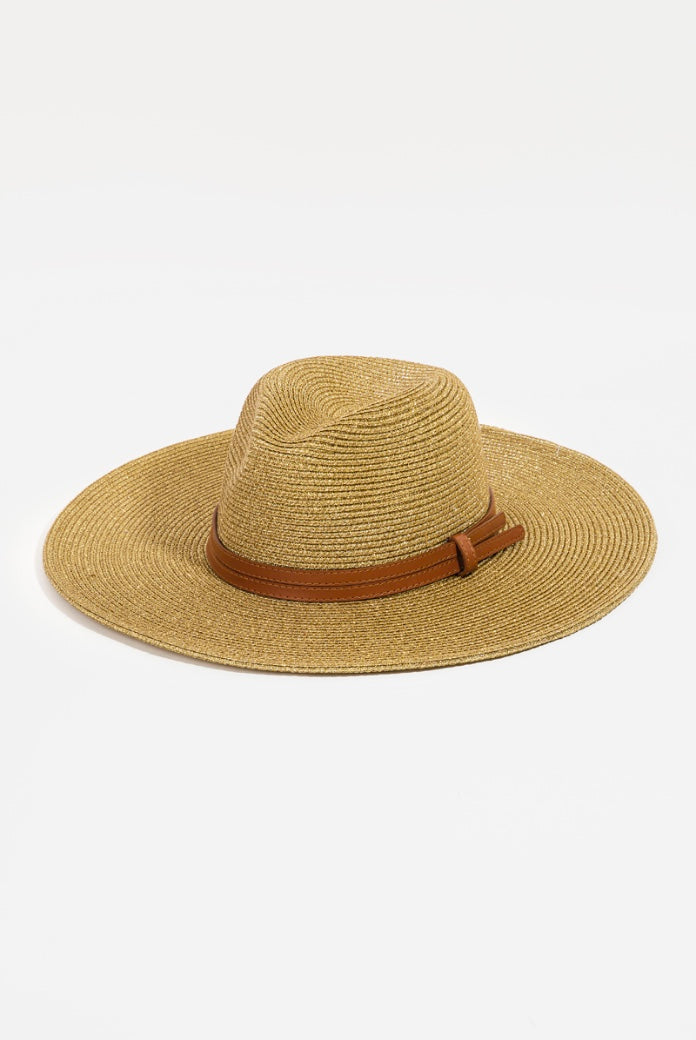 Double Belt Strap Corduroy Straw Hat