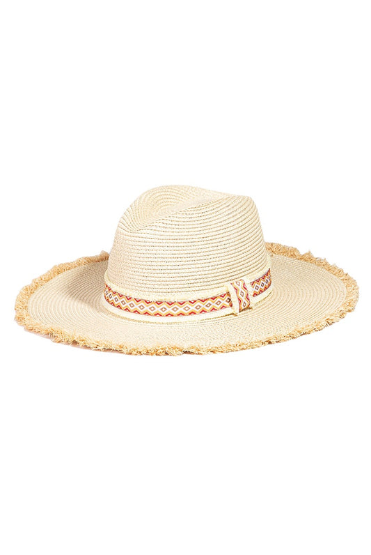 Boho Tribal Stripe Straw Fringe Hat