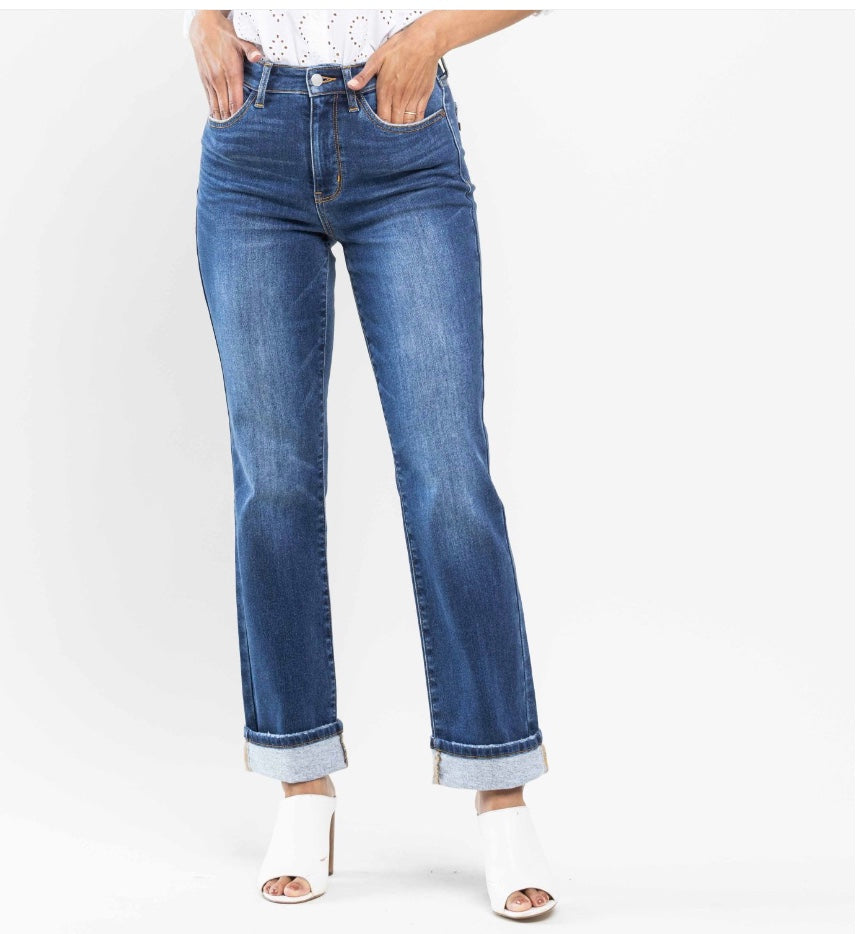 Judy Blue High Waist Contrast Thermal Straight Jeans