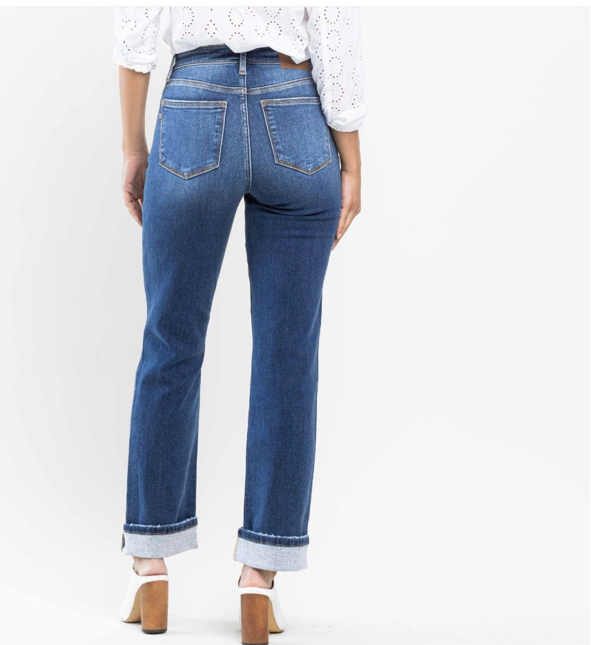Judy Blue High Waist Contrast Thermal Straight Jeans
